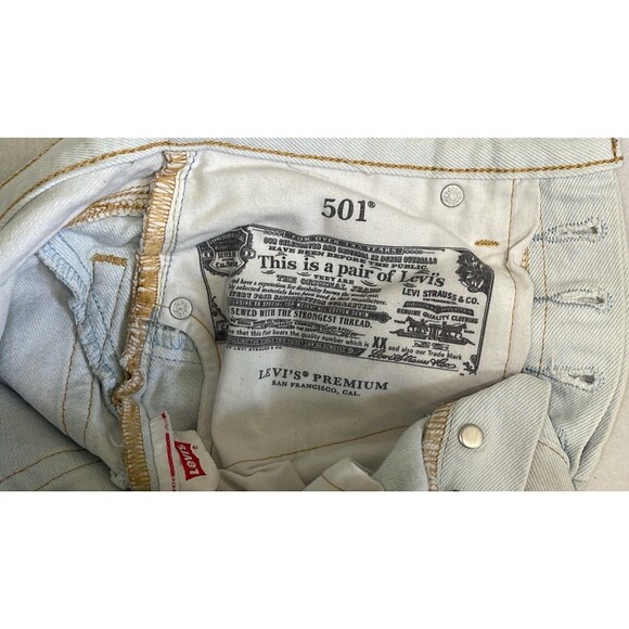 LEVIS 501 Button Fly Light wash Jeans W24 L 26 Vintage Red Tab Cut Outs Design - Picture 9 of 16